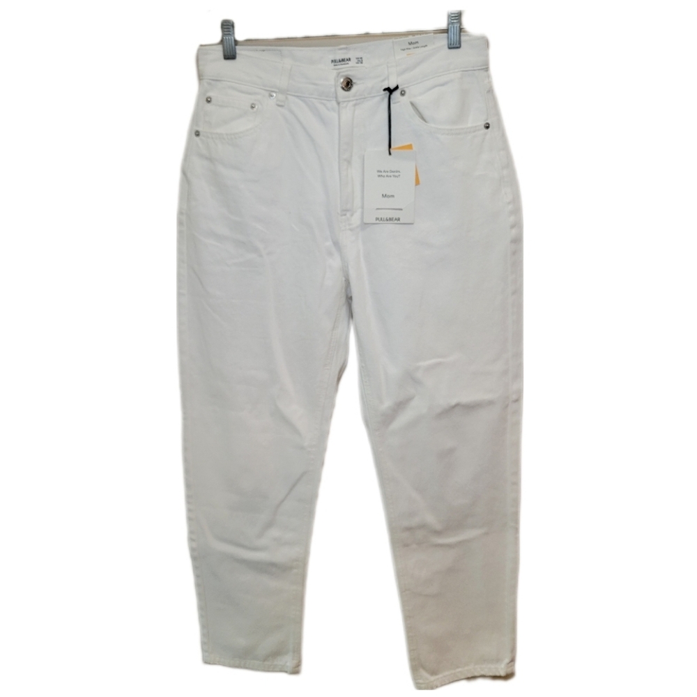 Pull & Bear White Mom High Rise Jean